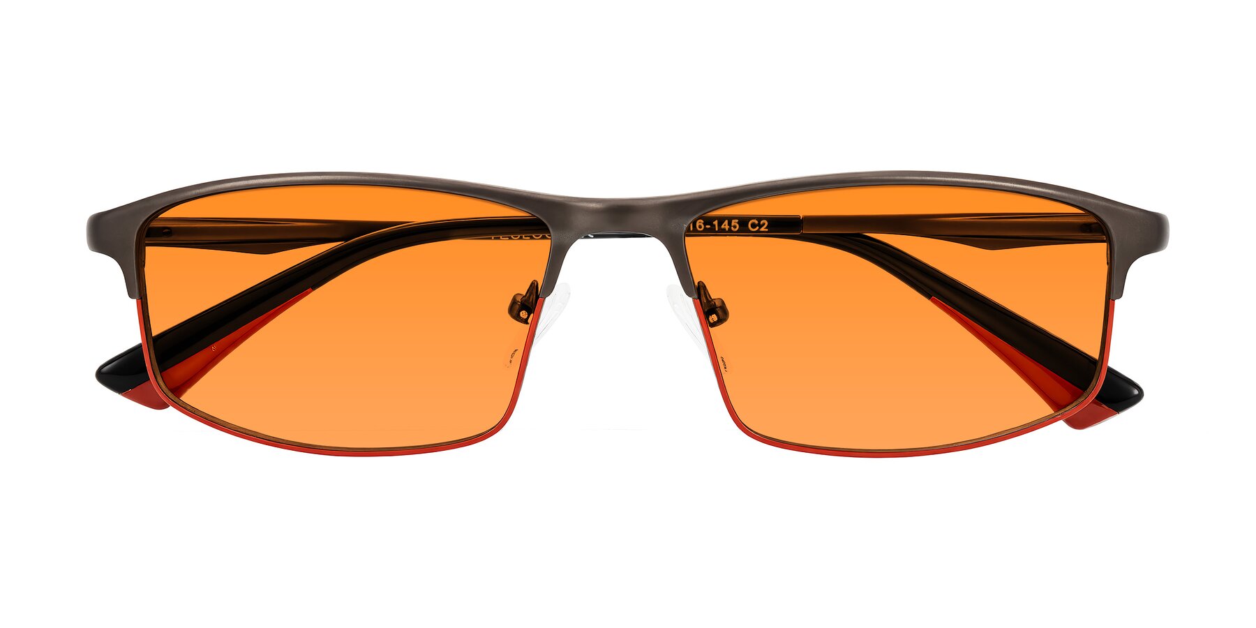 Folded Front of Monnow in Gray/Red with Orange Tinted Lenses