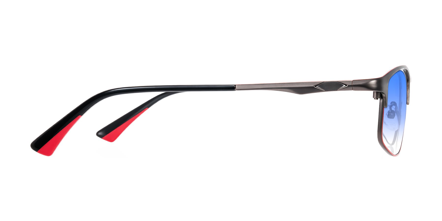 Side of Monnow in Gray/Red with Blue Gradient Lenses
