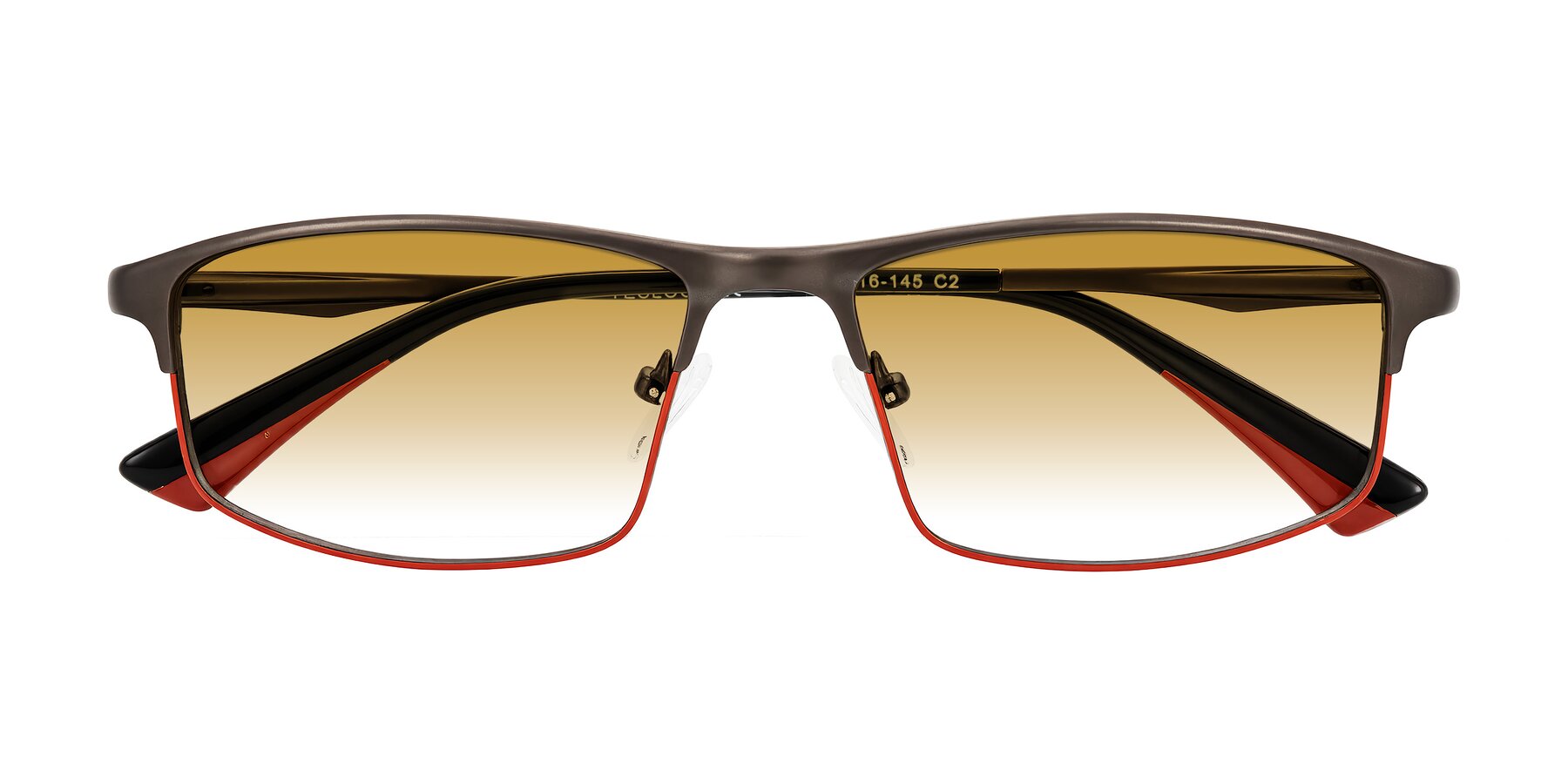 Folded Front of Monnow in Gray/Red with Champagne Gradient Lenses