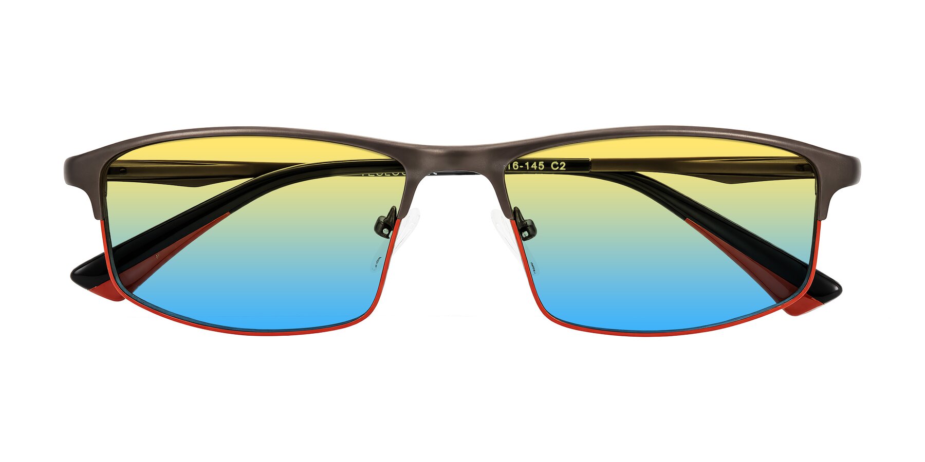 Folded Front of Monnow in Gray/Red with Yellow / Blue Gradient Lenses