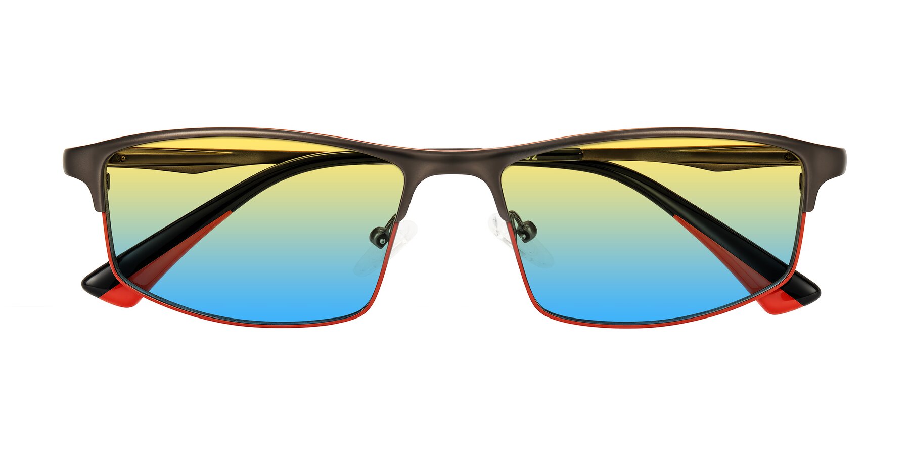 Folded Front of Monnow in Gray/Red with Yellow / Blue Gradient Lenses