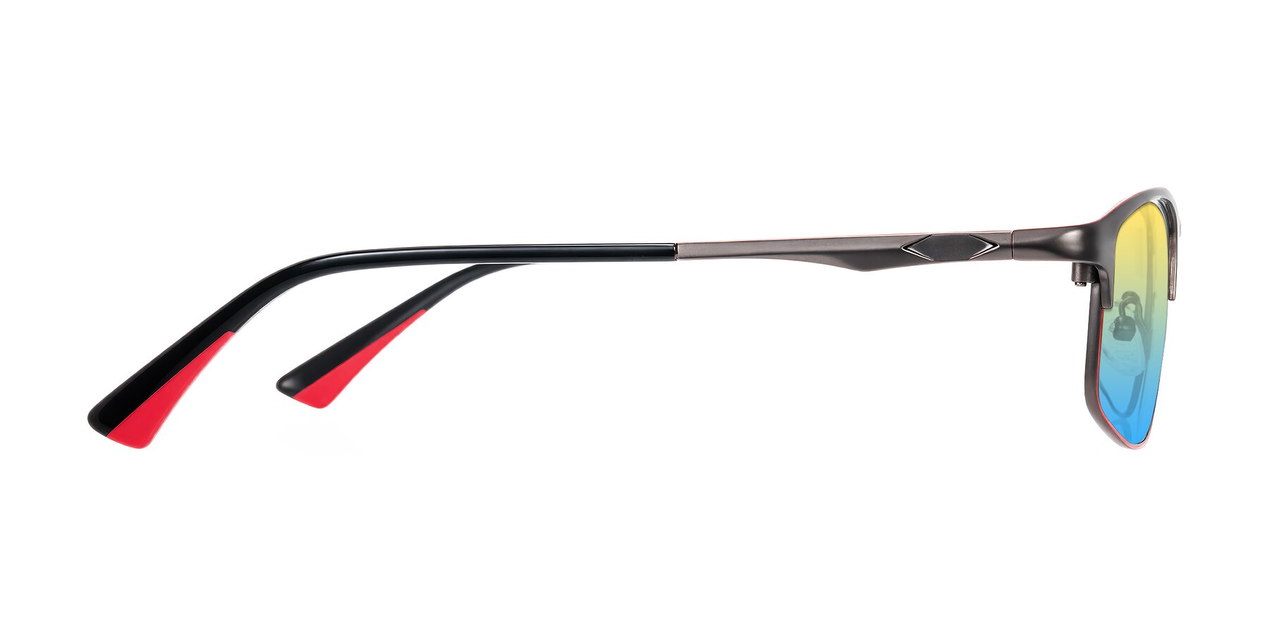 Side of Monnow in Gray/Red with Yellow / Blue Gradient Lenses