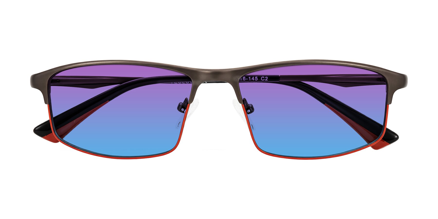 Folded Front of Monnow in Gray/Red with Purple / Blue Gradient Lenses