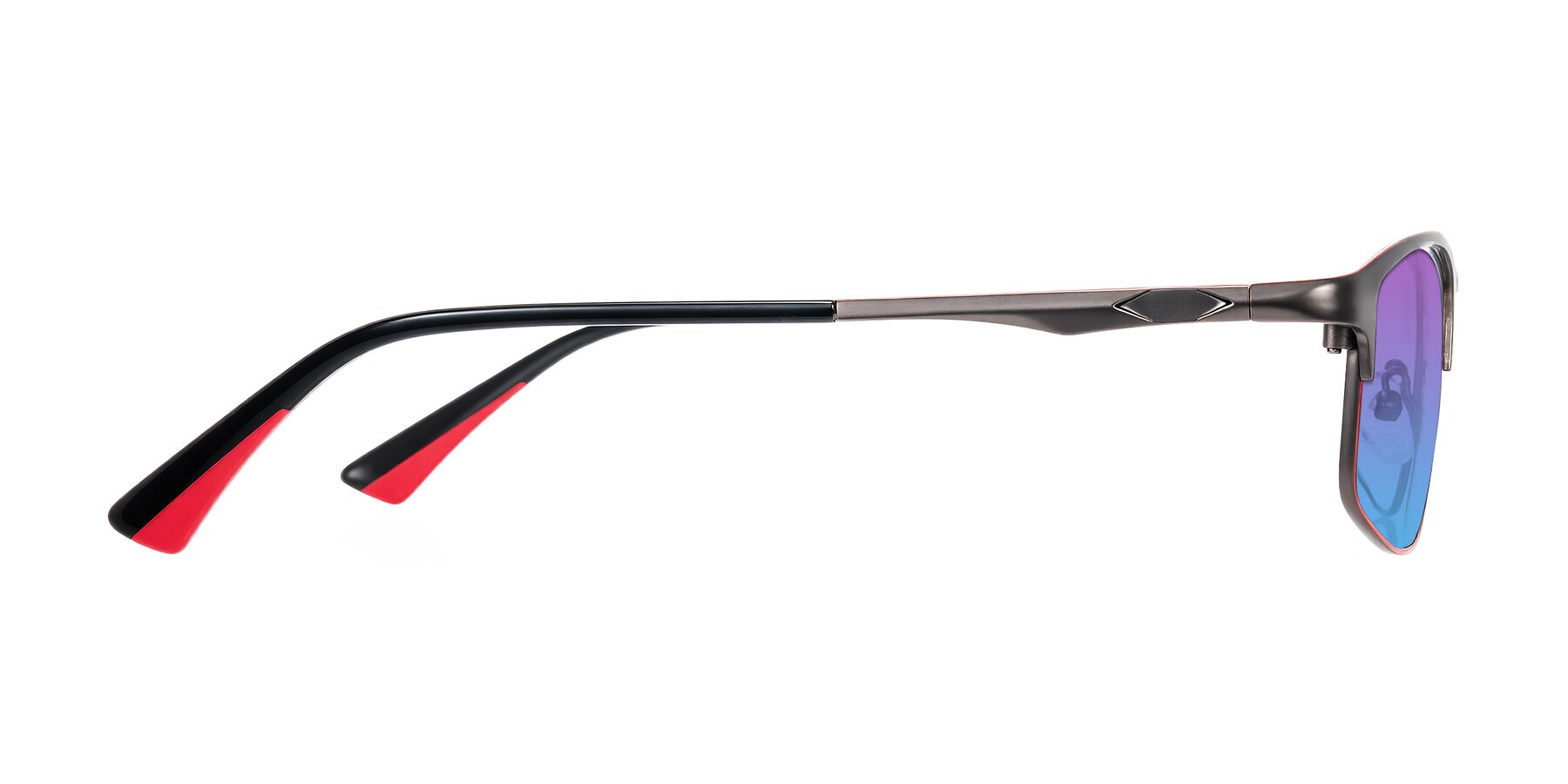 Side of Monnow in Gray/Red with Purple / Blue Gradient Lenses