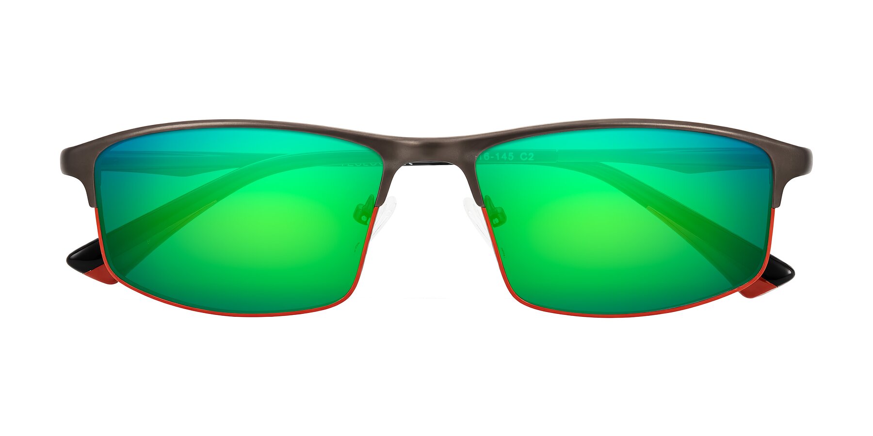Folded Front of Monnow in Gray/Red with Green Mirrored Lenses