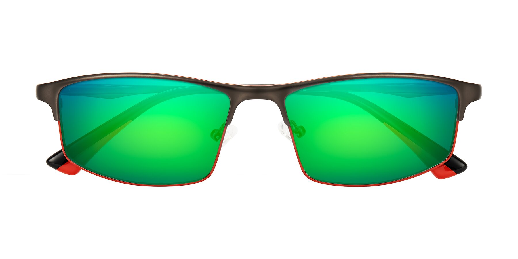 Folded Front of Monnow in Gray/Red with Green Mirrored Lenses