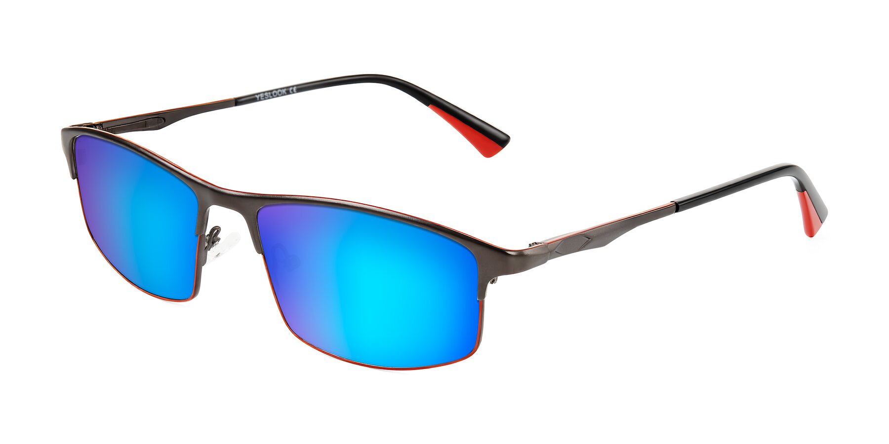 Angle of Monnow in Gray/Red with Blue Mirrored Lenses