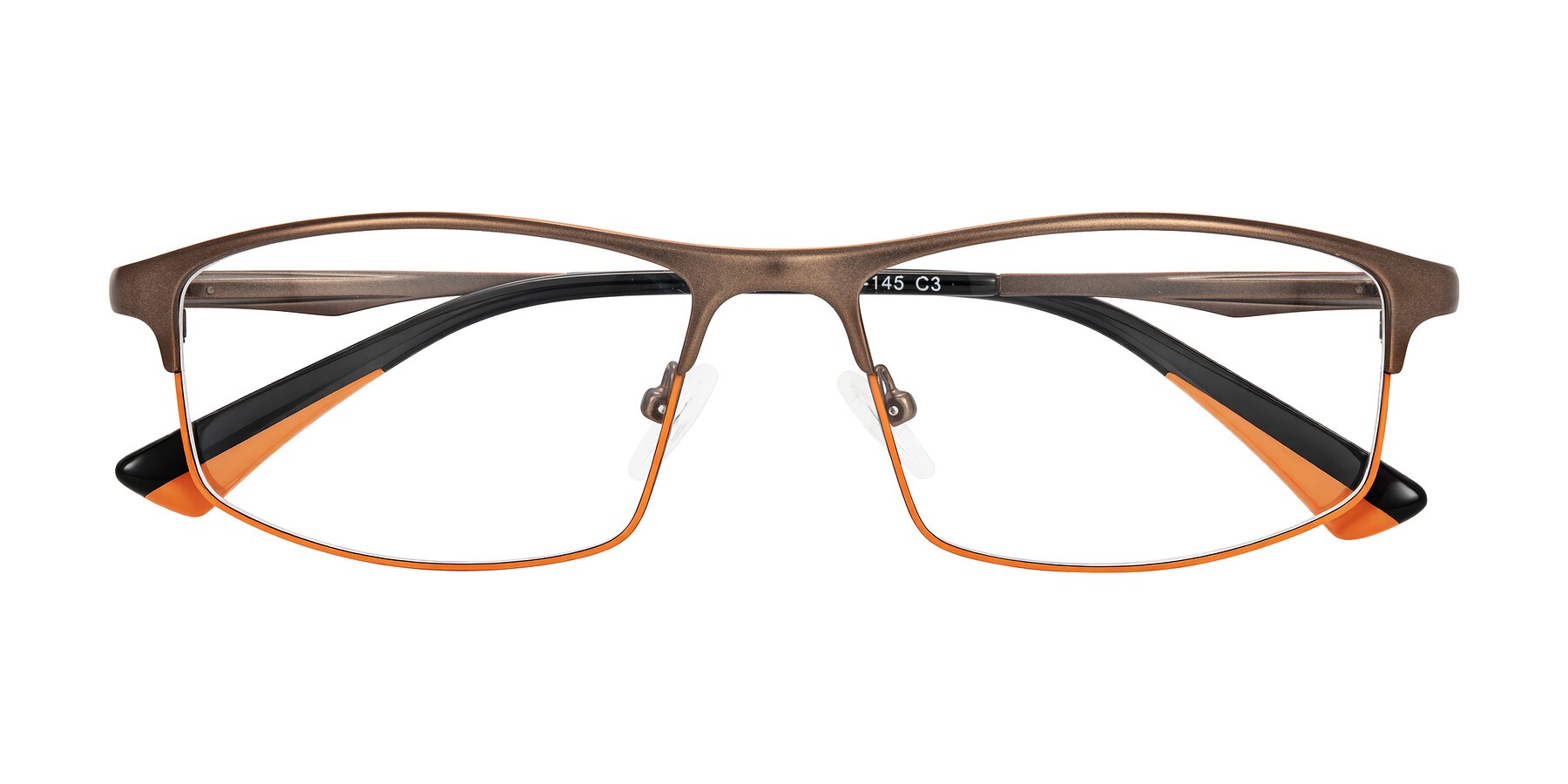 Folded Front of Monnow in Brown/Orange with Clear Blue Light Blocking Lenses