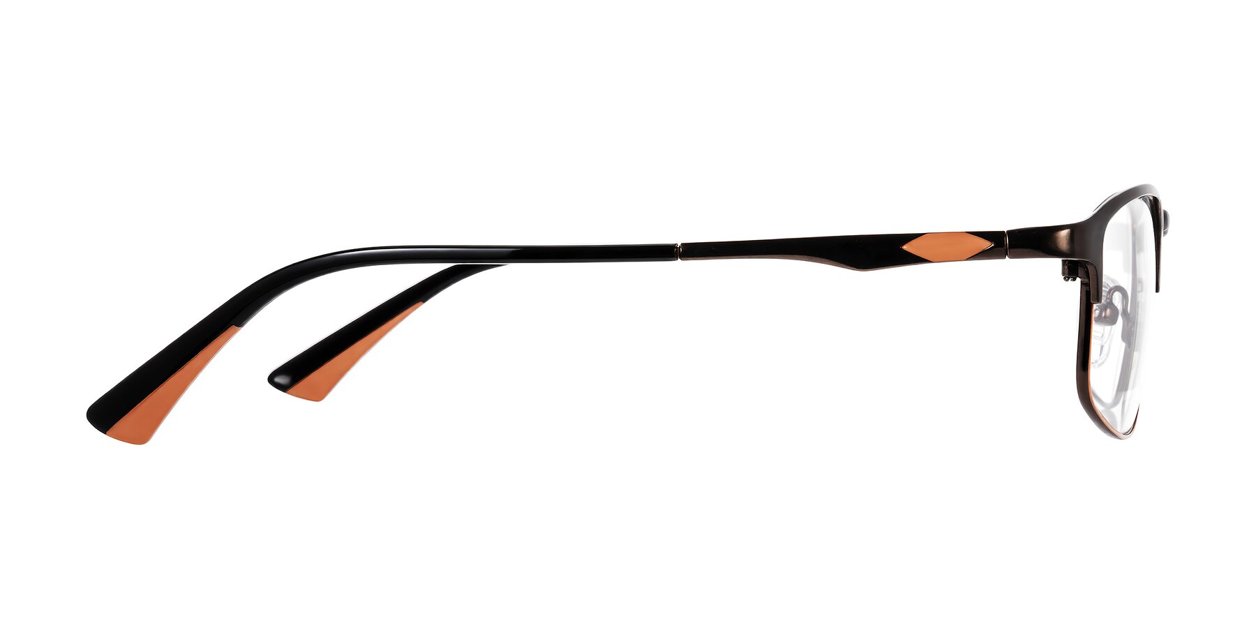 Side of Monnow in Brown/Orange with Clear Reading Eyeglass Lenses