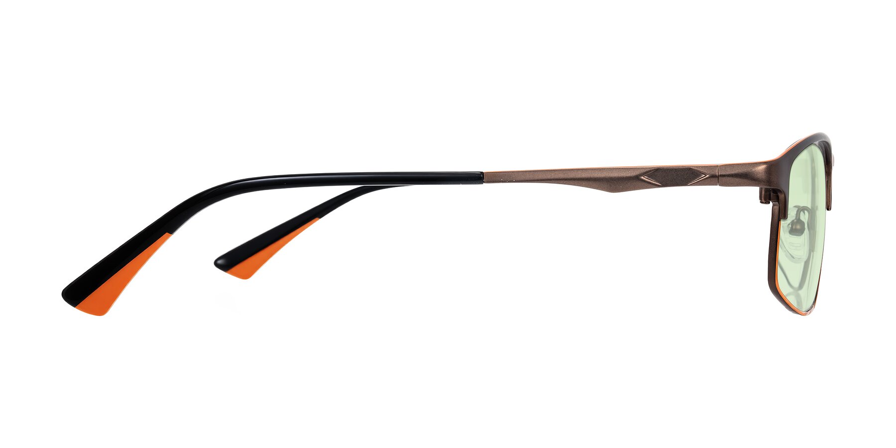 Side of Monnow in Brown/Orange with Light Green Tinted Lenses