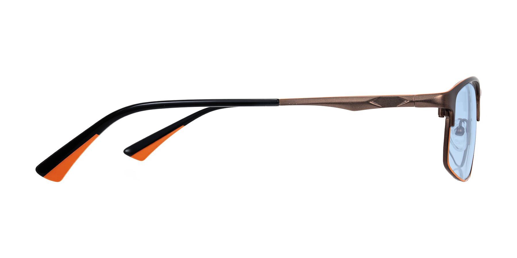 Side of Monnow in Brown/Orange with Light Blue Tinted Lenses