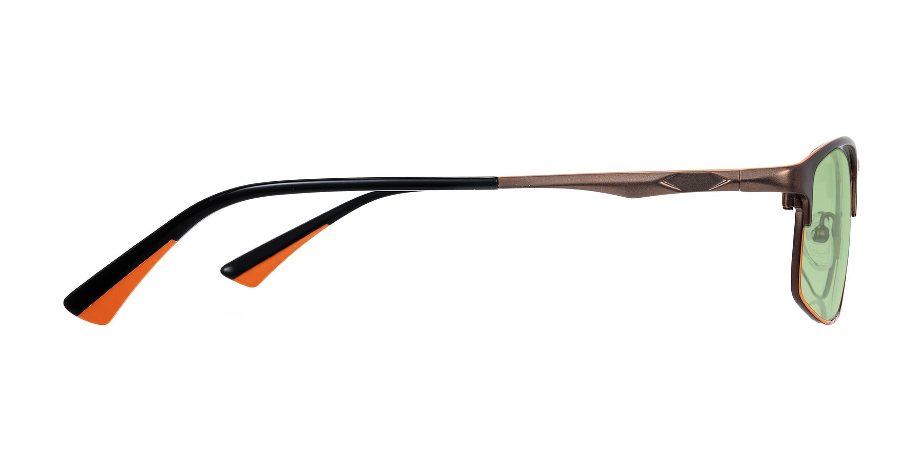 Side of Monnow in Brown/Orange with Medium Green Tinted Lenses