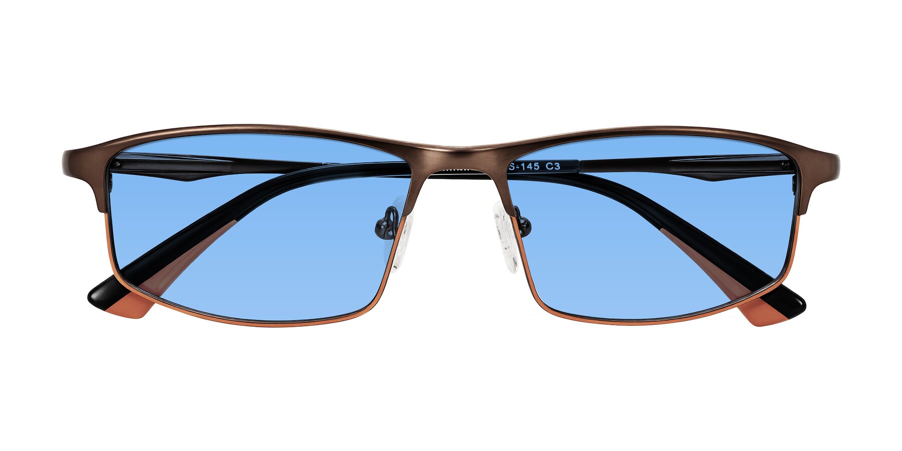 Folded Front of Monnow in Brown/Orange with Medium Blue Tinted Lenses