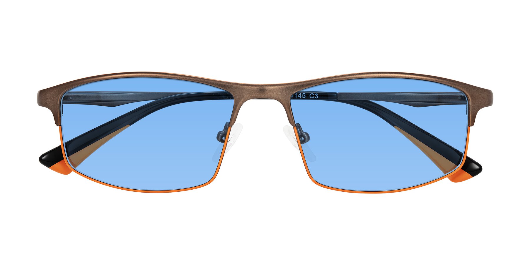 Folded Front of Monnow in Brown/Orange with Medium Blue Tinted Lenses