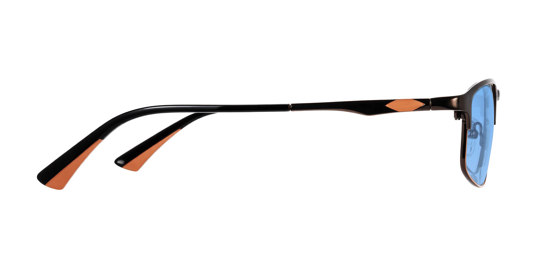 Side of Monnow in Brown/Orange with Medium Blue Tinted Lenses