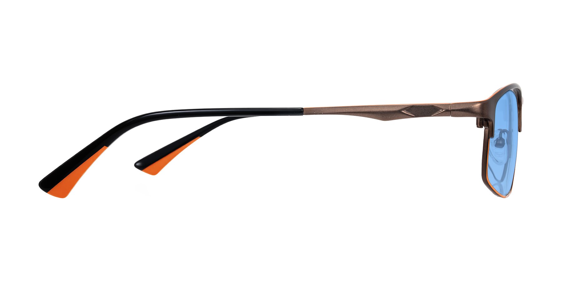 Side of Monnow in Brown/Orange with Medium Blue Tinted Lenses