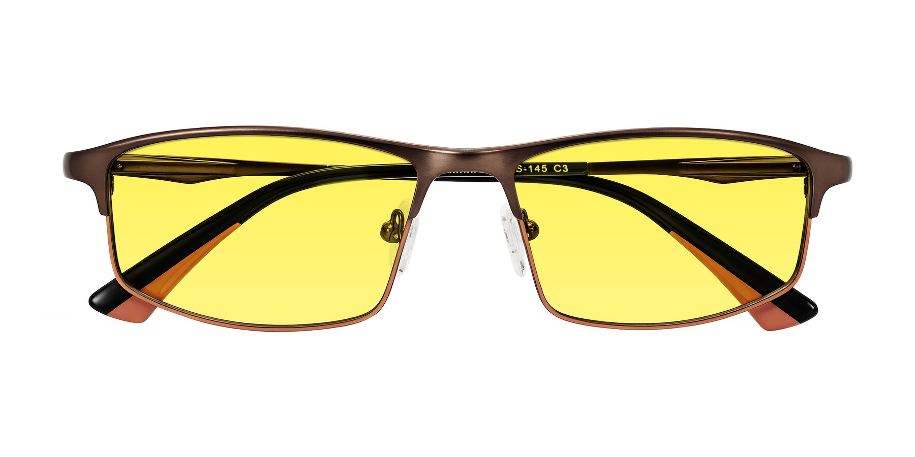 Folded Front of Monnow in Brown/Orange with Medium Yellow Tinted Lenses