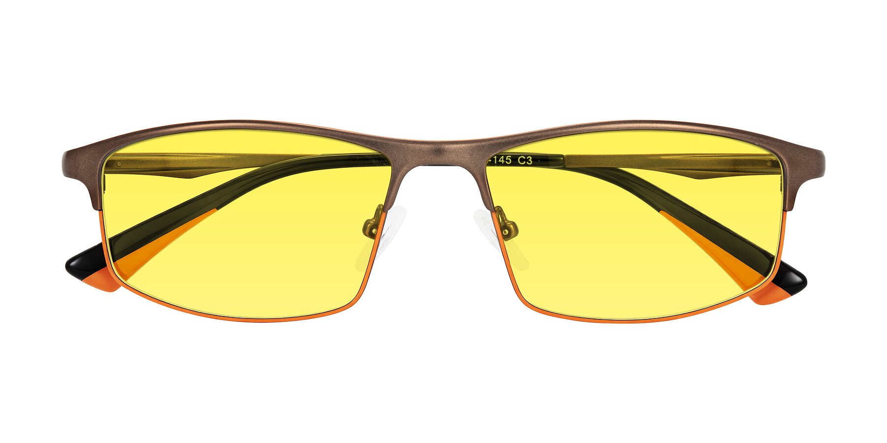 Folded Front of Monnow in Brown/Orange with Medium Yellow Tinted Lenses