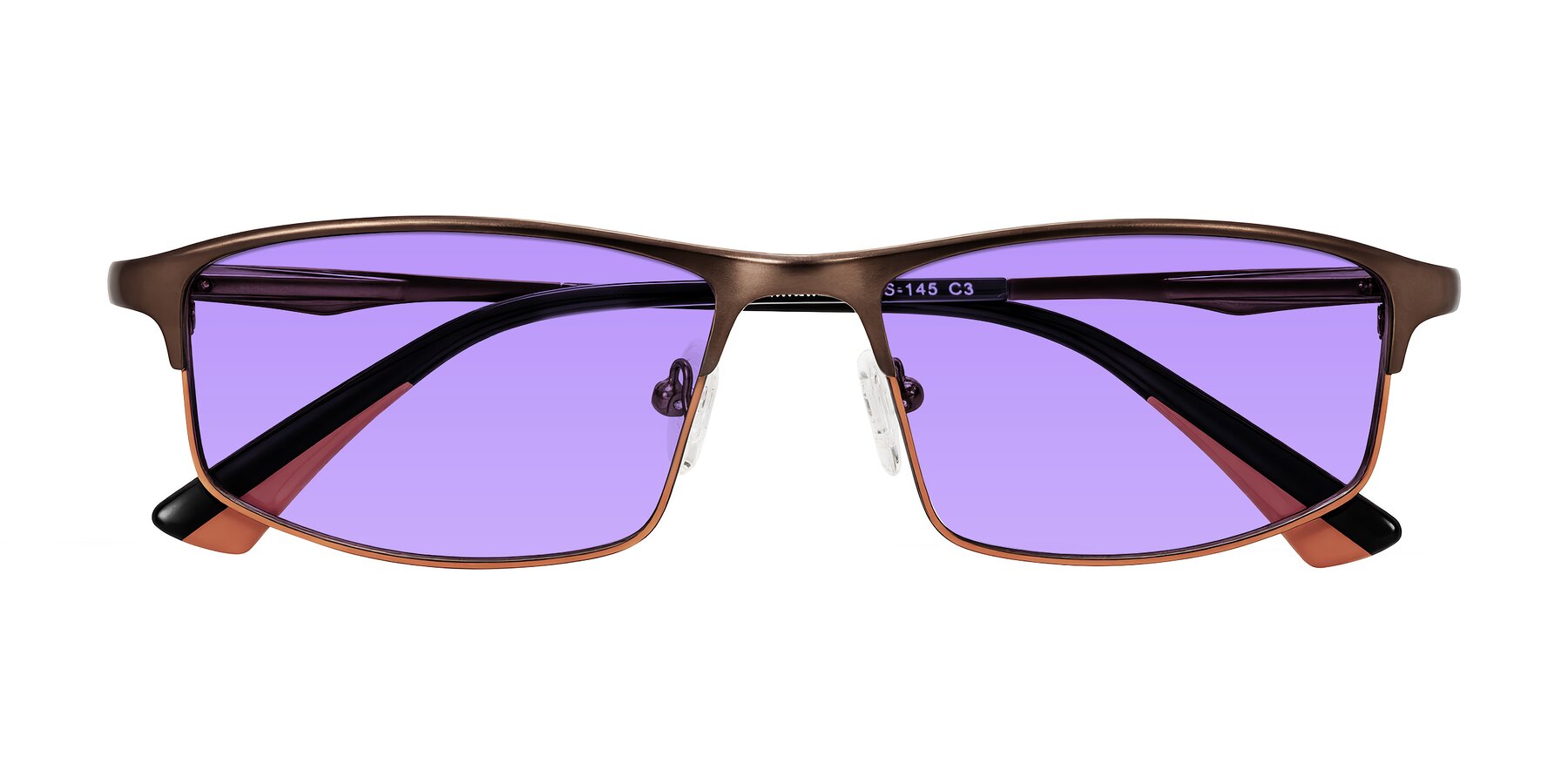 Folded Front of Monnow in Brown/Orange with Medium Purple Tinted Lenses