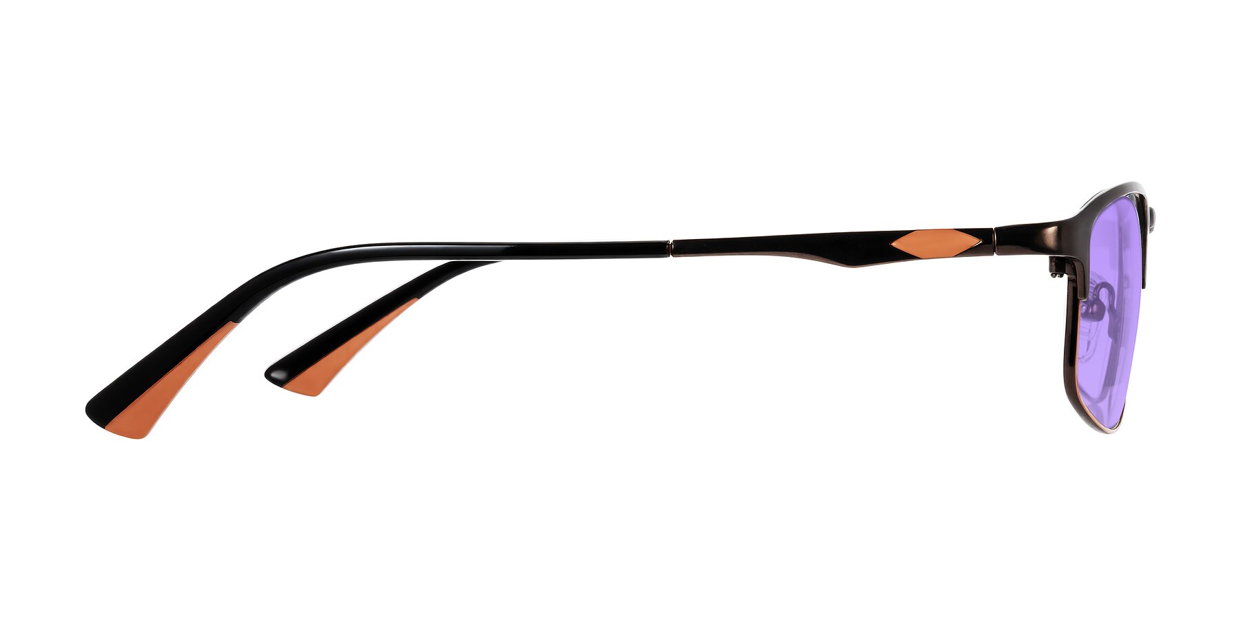 Side of Monnow in Brown/Orange with Medium Purple Tinted Lenses