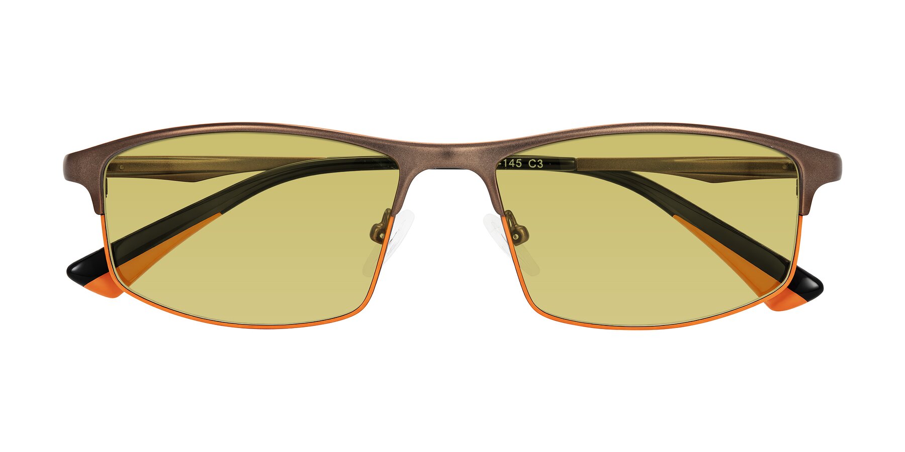 Folded Front of Monnow in Brown/Orange with Medium Champagne Tinted Lenses