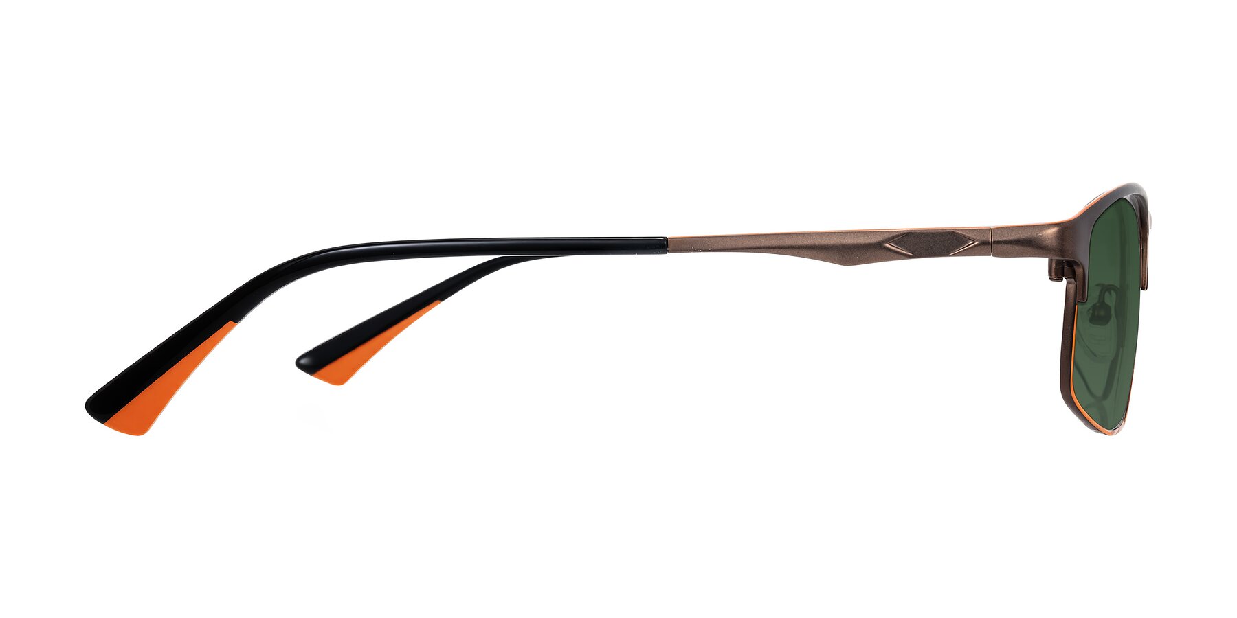 Side of Monnow in Brown/Orange with Green Tinted Lenses