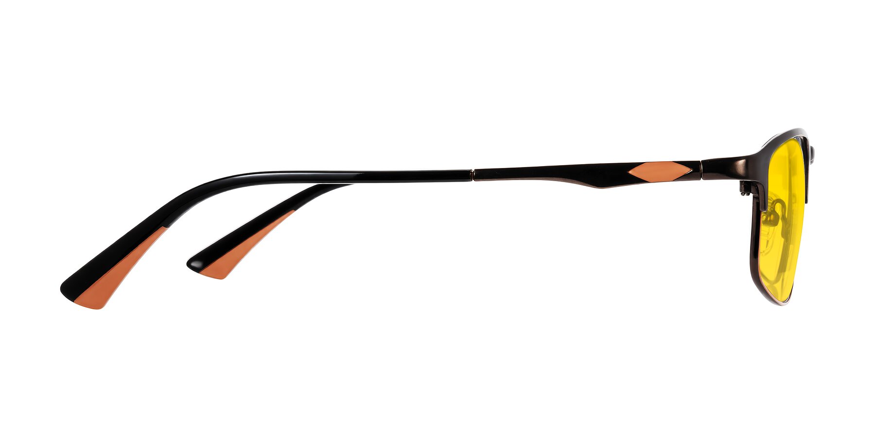 Side of Monnow in Brown/Orange with Yellow Tinted Lenses
