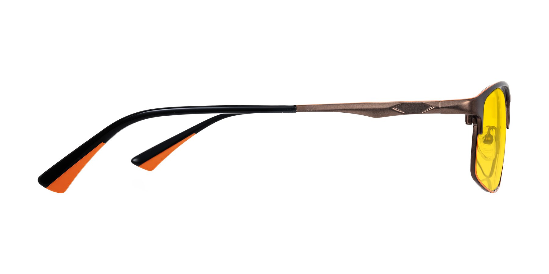 Side of Monnow in Brown/Orange with Yellow Tinted Lenses