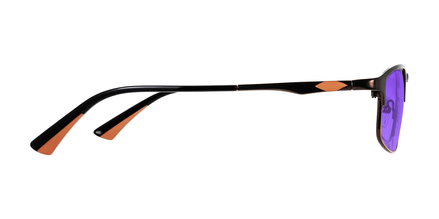 Side of Monnow in Brown/Orange with Purple Tinted Lenses