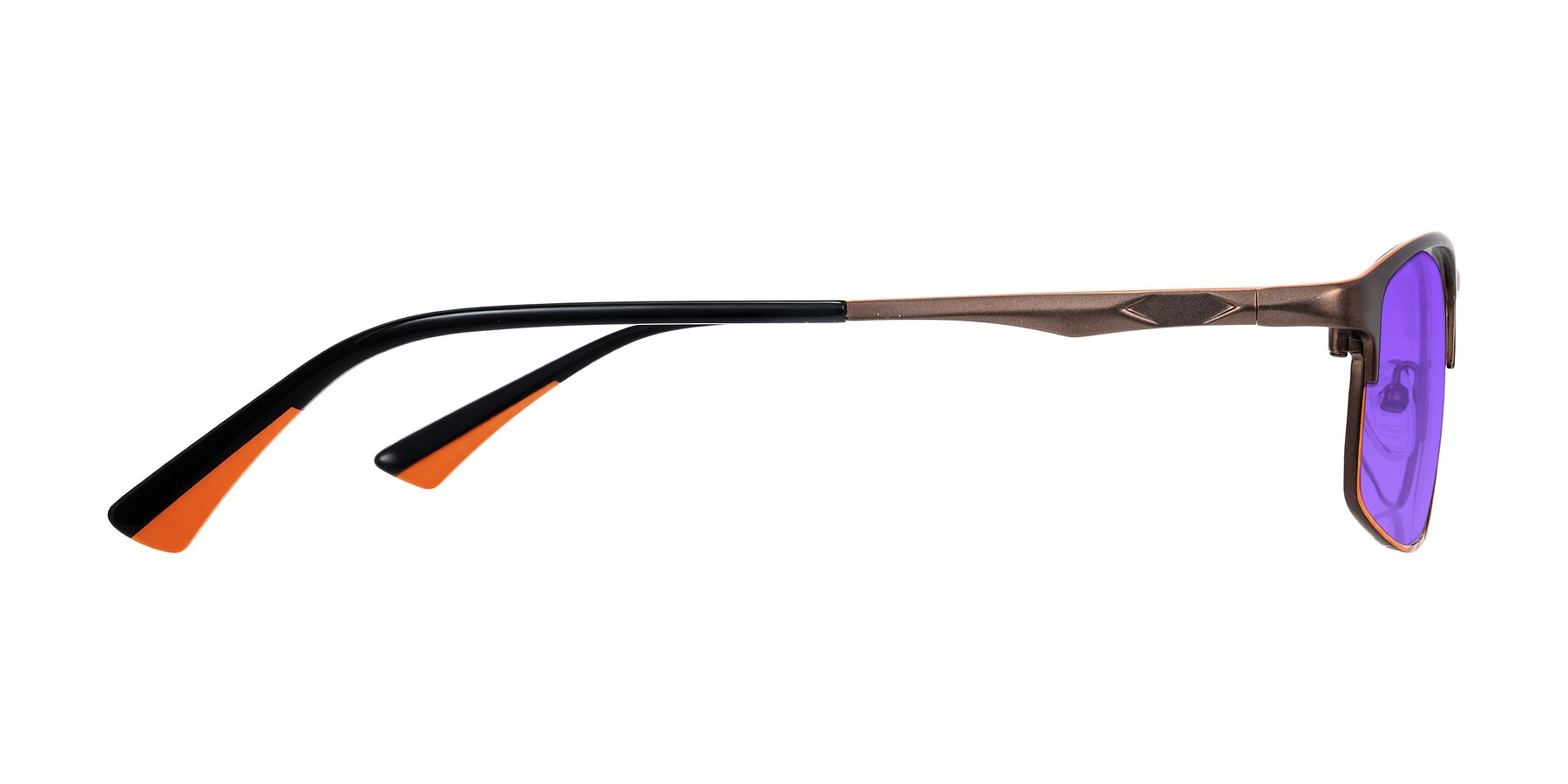 Side of Monnow in Brown/Orange with Purple Tinted Lenses