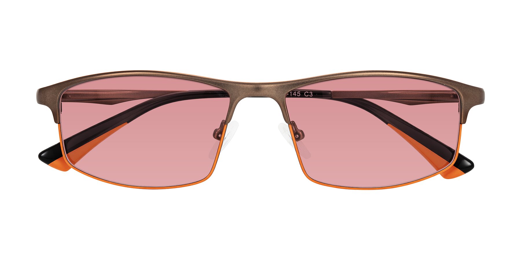 Folded Front of Monnow in Brown/Orange with Medium Garnet Tinted Lenses
