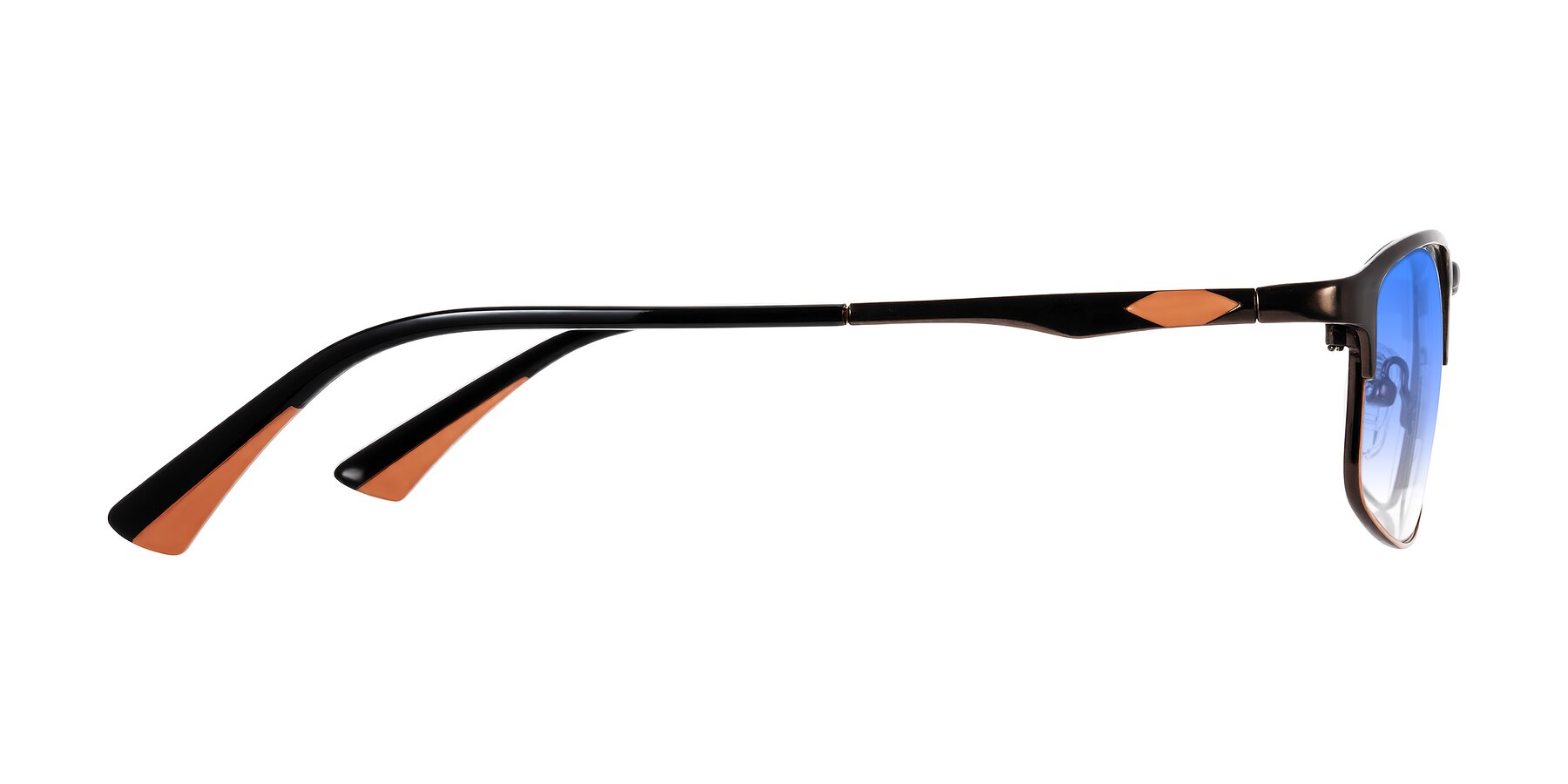 Side of Monnow in Brown/Orange with Blue Gradient Lenses