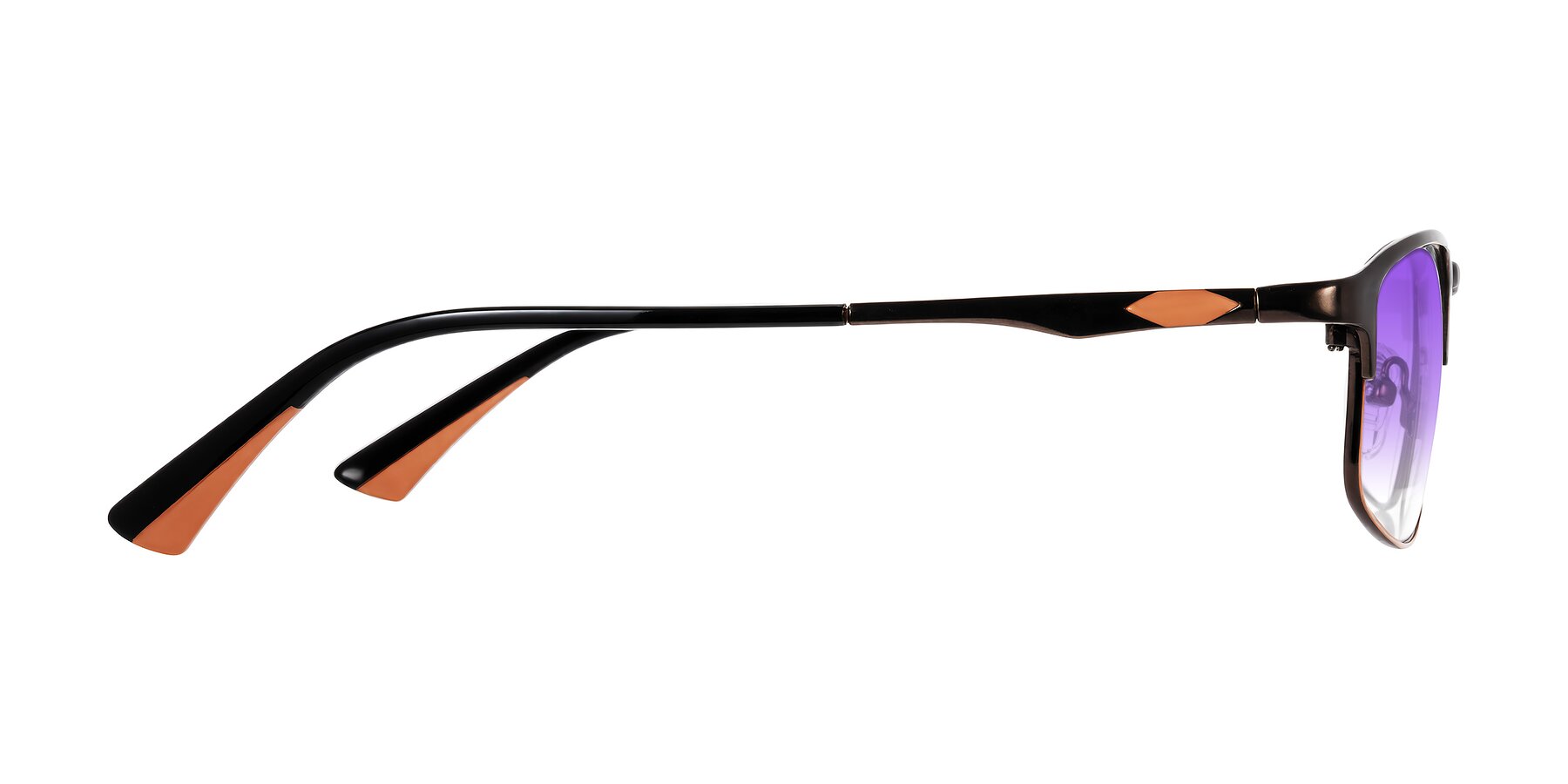 Side of Monnow in Brown/Orange with Purple Gradient Lenses