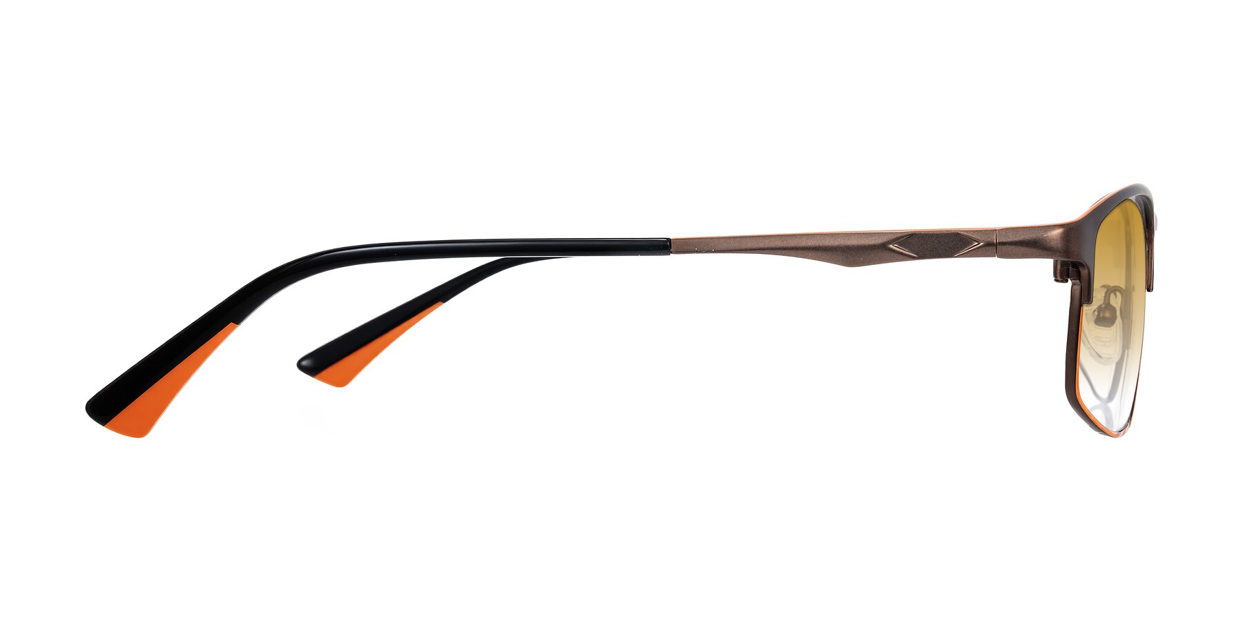 Side of Monnow in Brown/Orange with Champagne Gradient Lenses