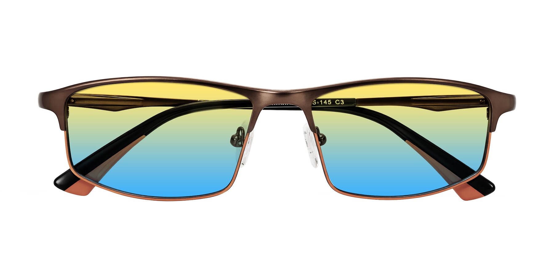 Folded Front of Monnow in Brown/Orange with Yellow / Blue Gradient Lenses