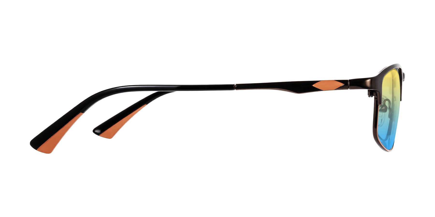 Side of Monnow in Brown/Orange with Yellow / Blue Gradient Lenses