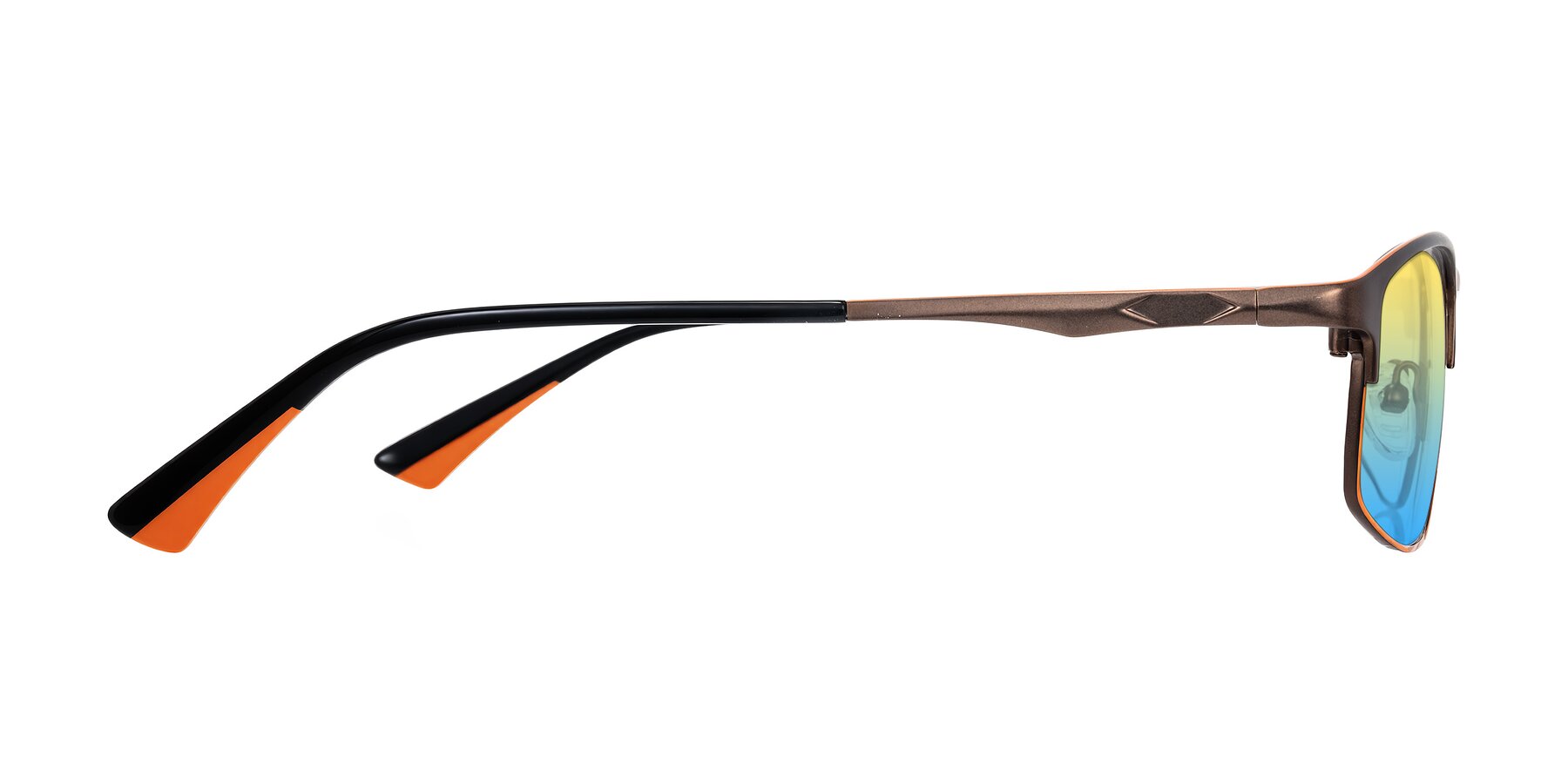 Side of Monnow in Brown/Orange with Yellow / Blue Gradient Lenses