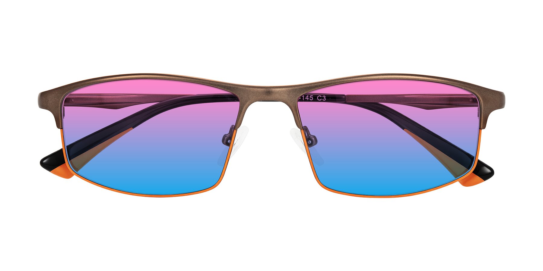 Folded Front of Monnow in Brown/Orange with Pink / Blue Gradient Lenses