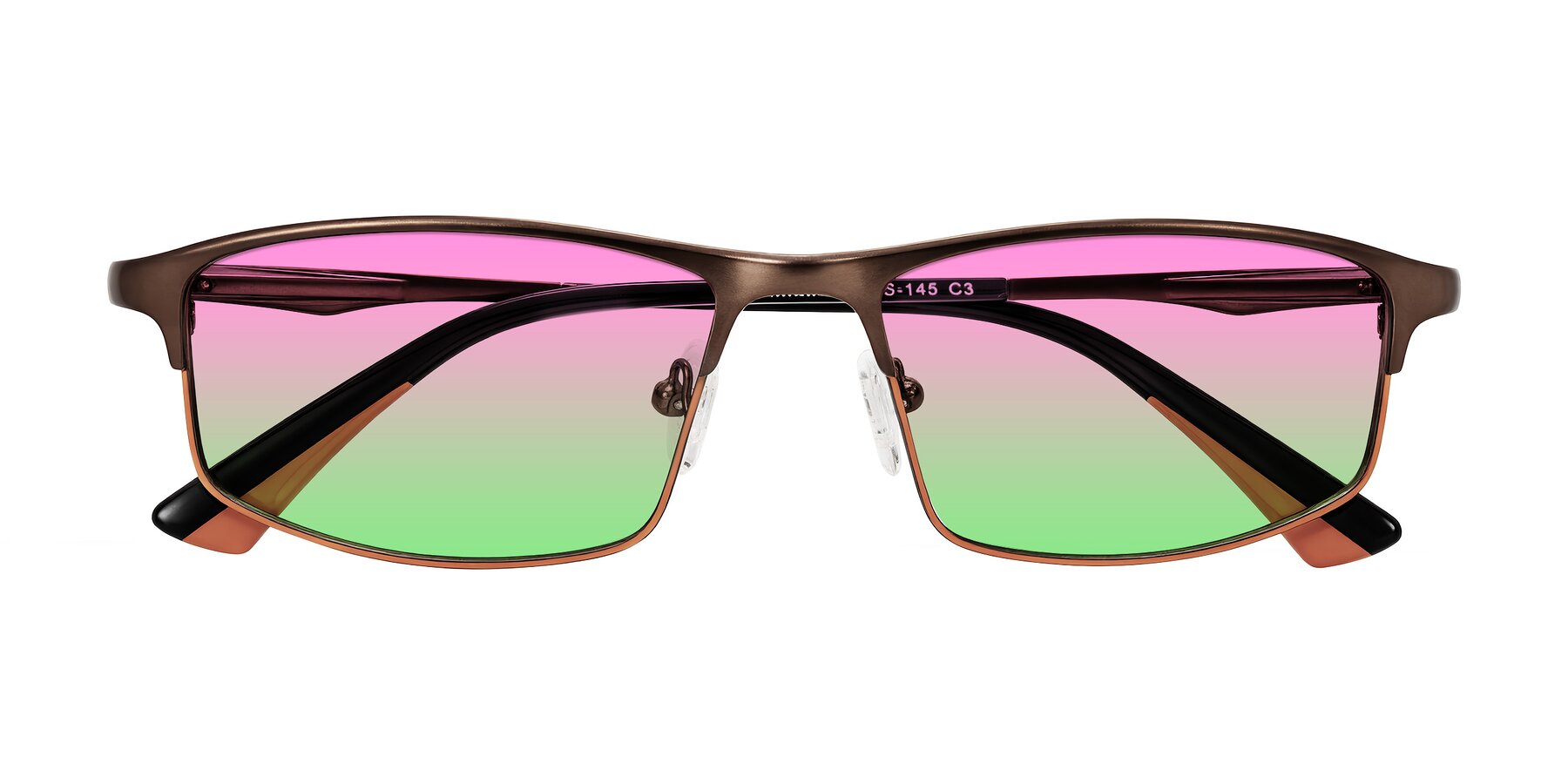 Folded Front of Monnow in Brown/Orange with Pink / Green Gradient Lenses