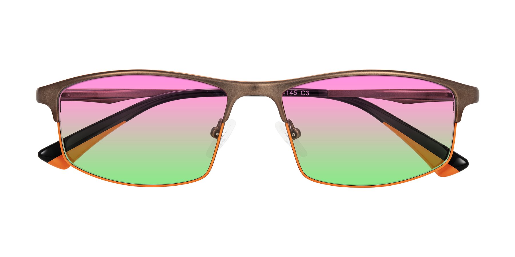 Folded Front of Monnow in Brown/Orange with Pink / Green Gradient Lenses