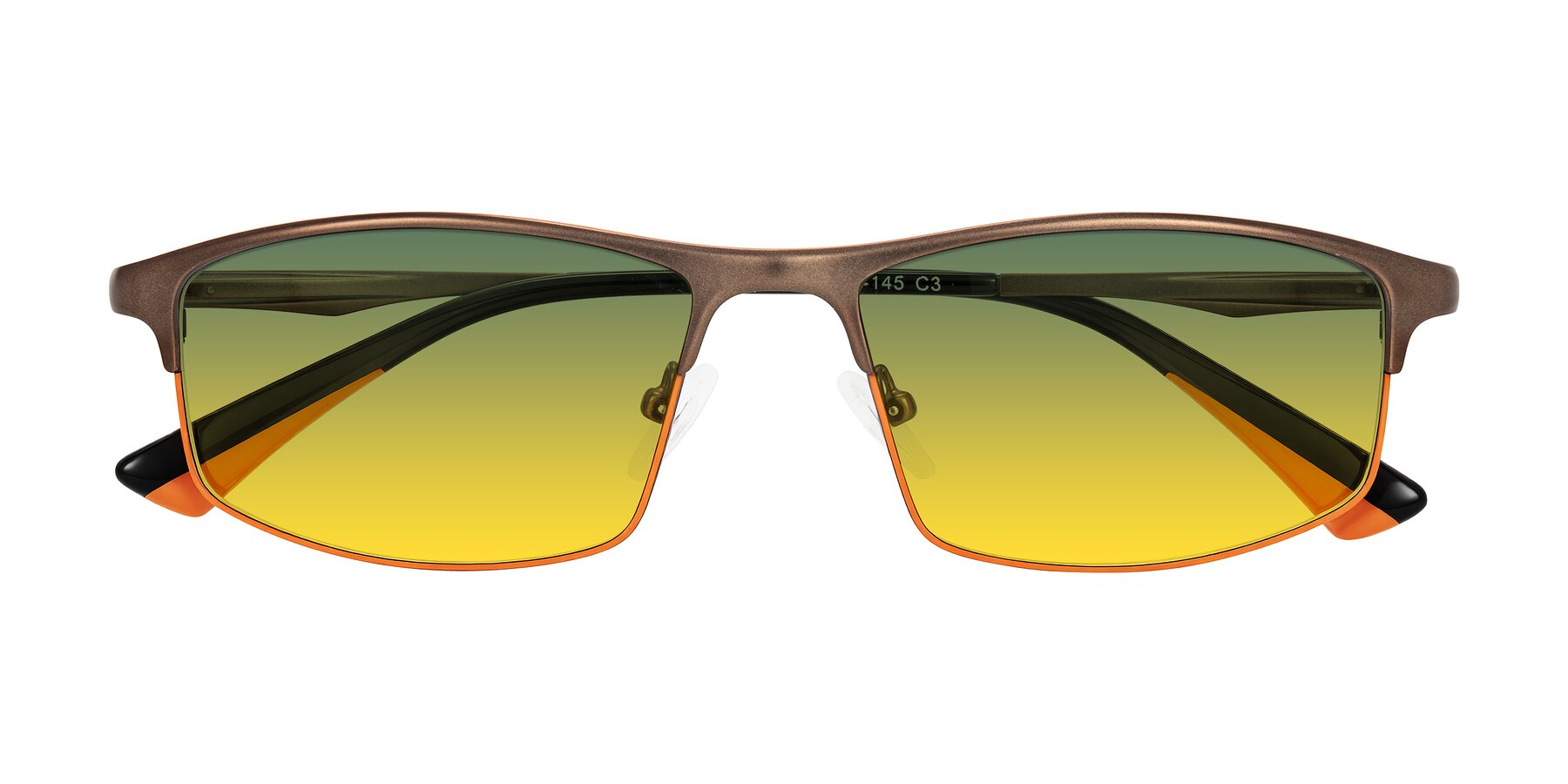 Folded Front of Monnow in Brown/Orange with Green / Yellow Gradient Lenses