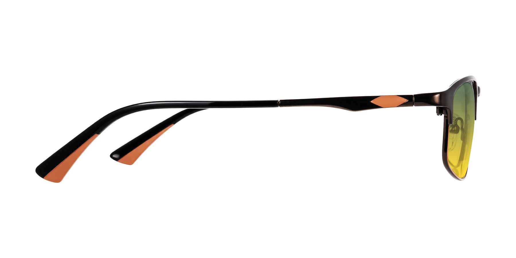 Side of Monnow in Brown/Orange with Green / Yellow Gradient Lenses