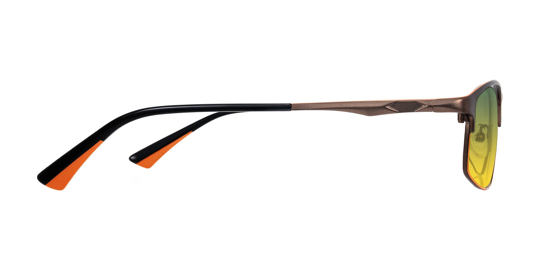 Side of Monnow in Brown/Orange with Green / Yellow Gradient Lenses