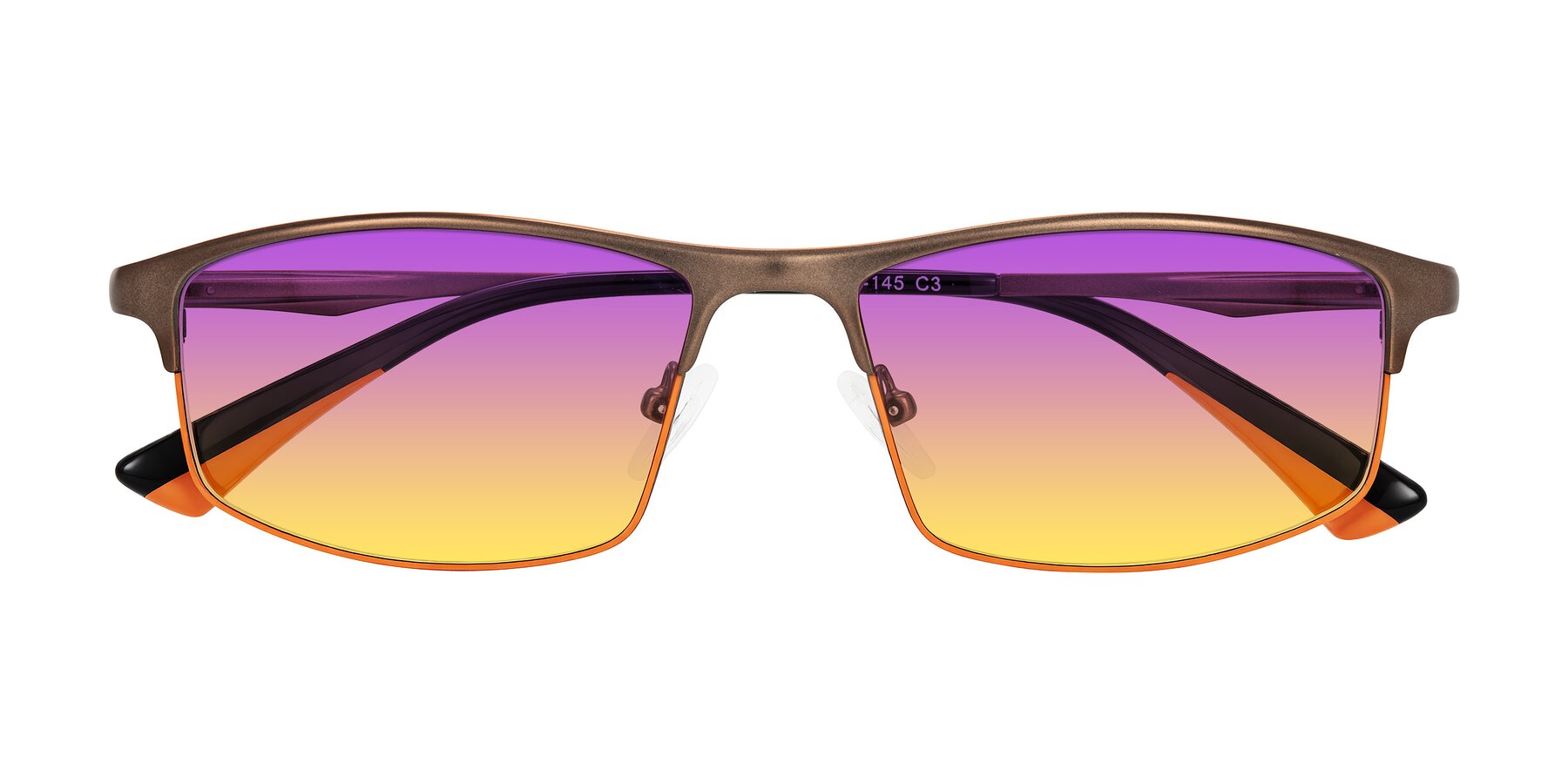Folded Front of Monnow in Brown/Orange with Purple / Yellow Gradient Lenses