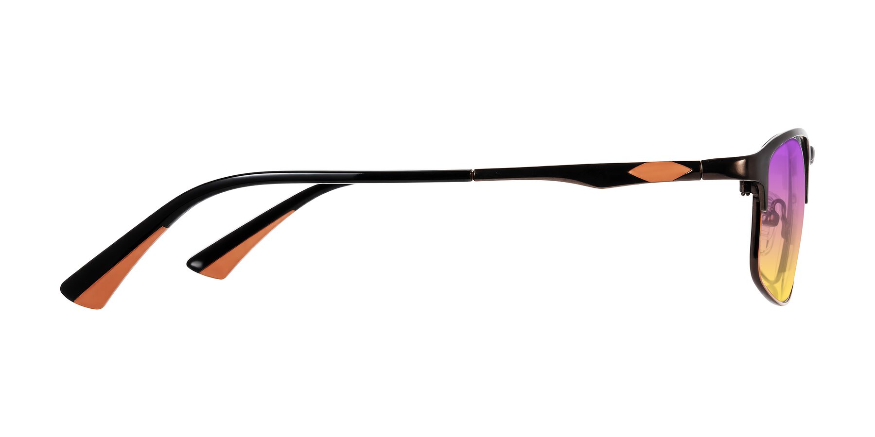 Side of Monnow in Brown/Orange with Purple / Yellow Gradient Lenses
