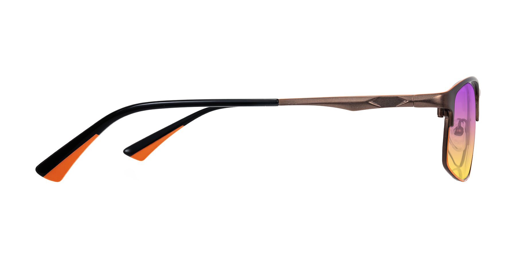 Side of Monnow in Brown/Orange with Purple / Yellow Gradient Lenses