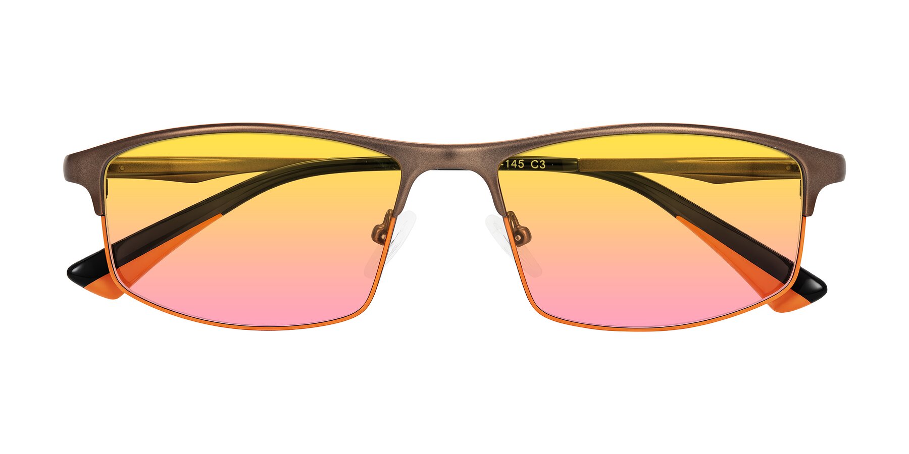 Folded Front of Monnow in Brown/Orange with Yellow / Pink Gradient Lenses