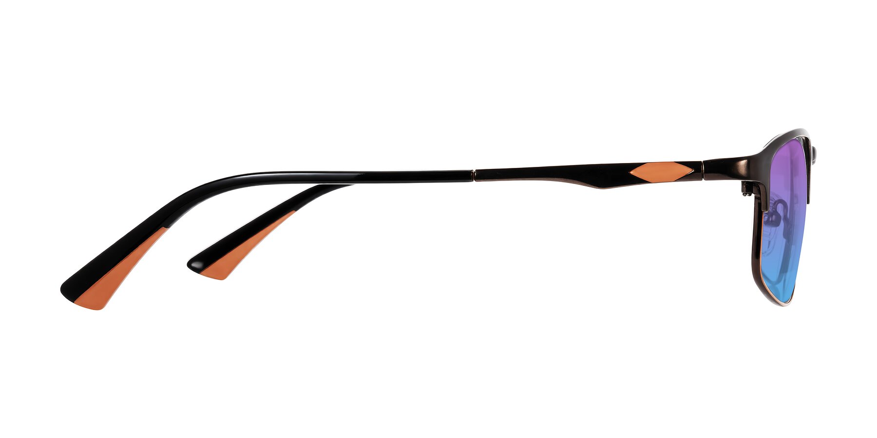 Side of Monnow in Brown/Orange with Purple / Blue Gradient Lenses