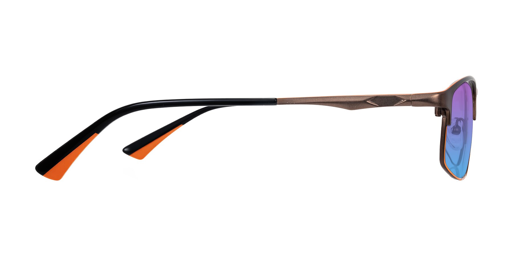 Side of Monnow in Brown/Orange with Purple / Blue Gradient Lenses