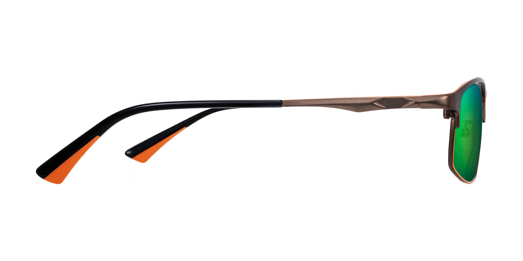 Side of Monnow in Brown/Orange with Green Mirrored Lenses